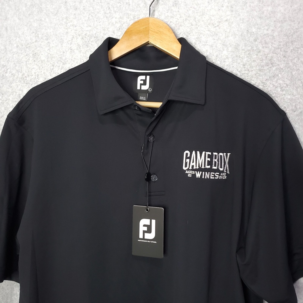 FootJoy FJ Golf Polo Shirt Size Large L Black Performance Stretch W/ Chest Logo - Picture 2 of 12